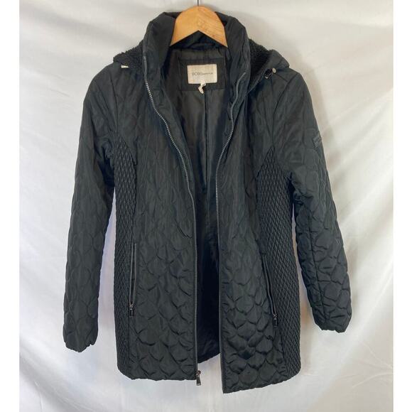 BCBGeneration Black Quilted Long Hooded Coat Size Small - Picture 3 of 10
